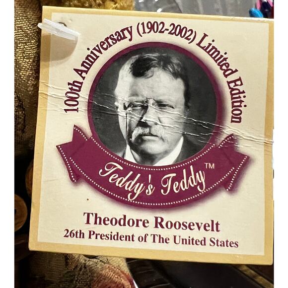 NWT VTG Dan Dee Poseable Tapestry Bear 13"" Green Chenille Scarf and Buttons - Picture 7 of 8